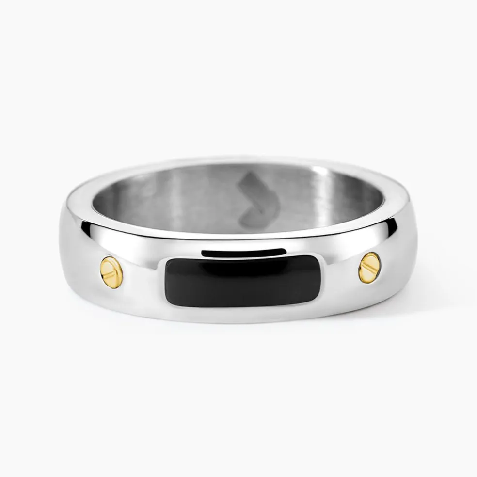Bague Jourdan Louka Acier Argenté Onyx