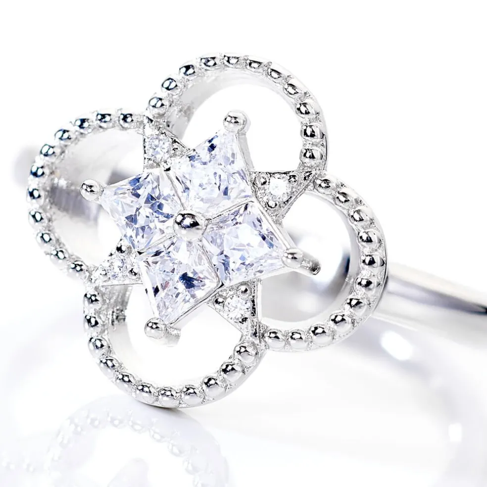 Bague Laetizia Fleur Argent Blanc Oxyde De Zirconium