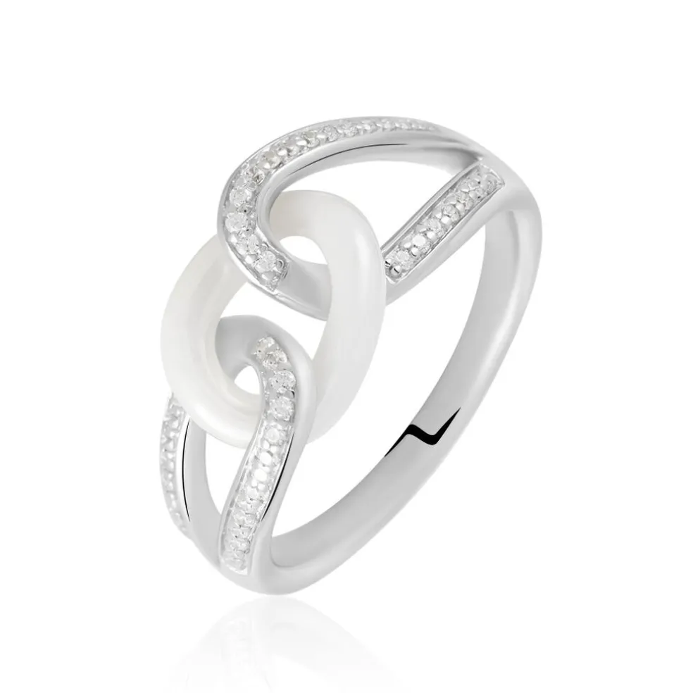 Bague Link Argent Blanc Céramique Et Oxyde De Zirconium