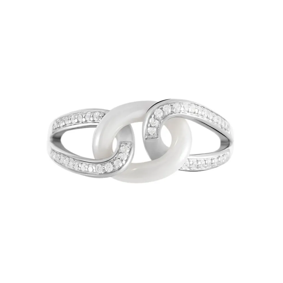 Bague Link Argent Blanc Céramique Et Oxyde De Zirconium