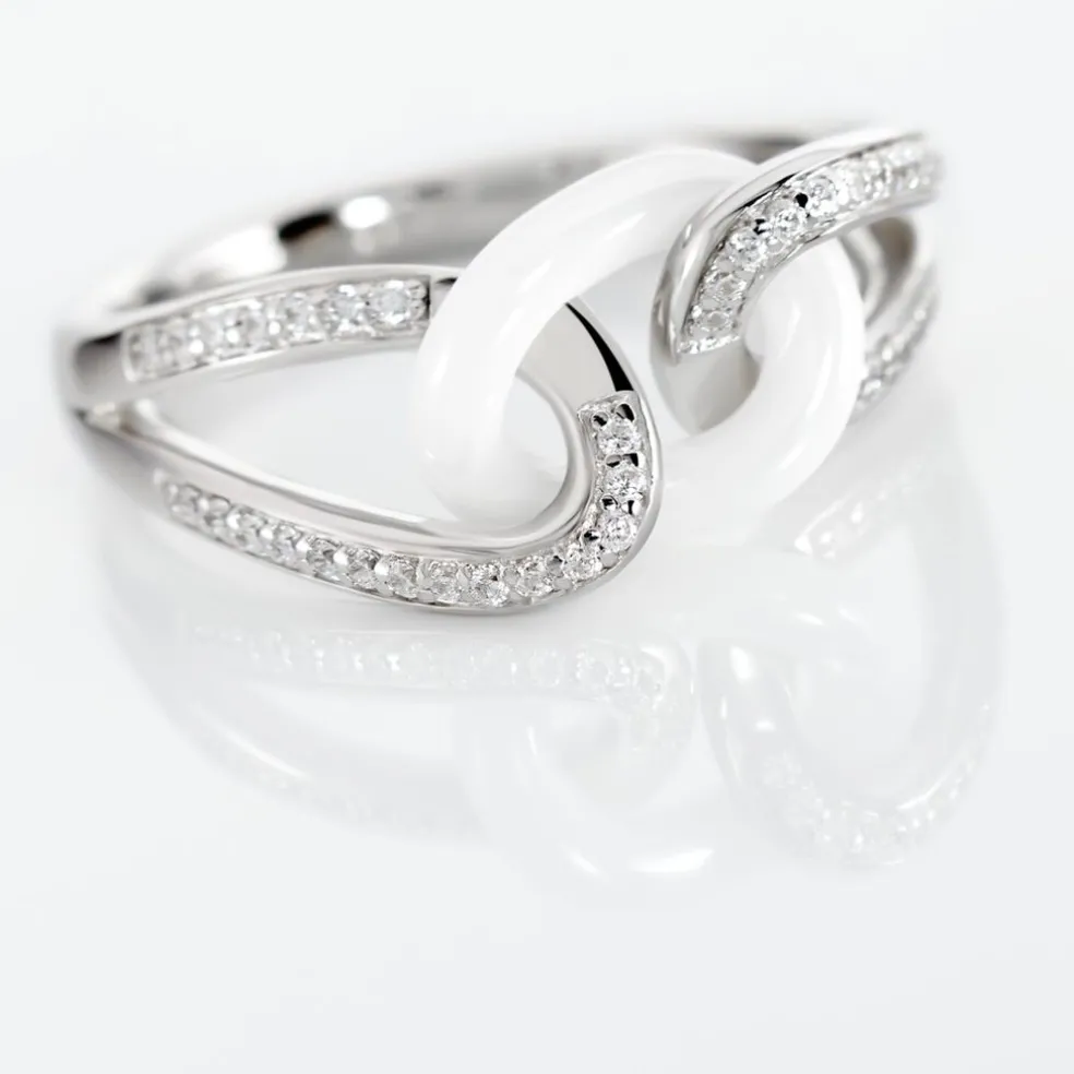 Bague Link Argent Blanc Céramique Et Oxyde De Zirconium