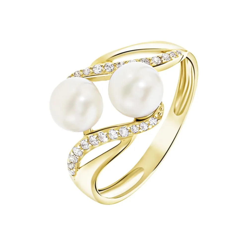 Bague Loeva Or Jaune Perle De Culture Et Oxyde De Zirconium