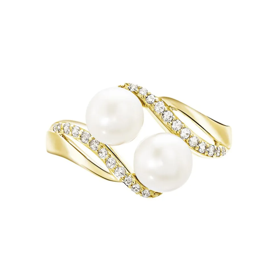 Bague Loeva Or Jaune Perle De Culture Et Oxyde De Zirconium