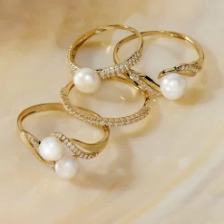 Bague Loeva Or Jaune Perle De Culture Et Oxyde De Zirconium