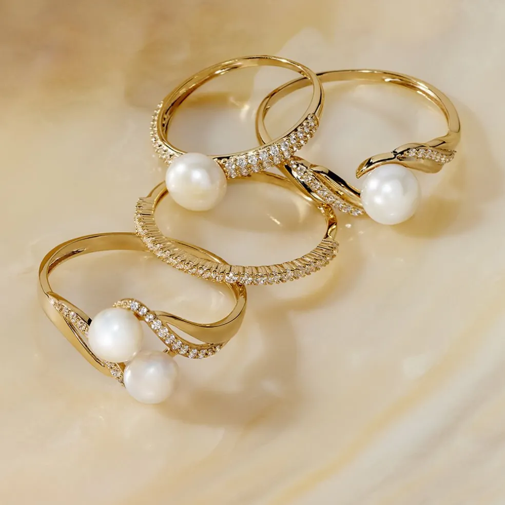 Bague Loeva Or Jaune Perle De Culture Et Oxyde De Zirconium