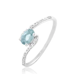 Bague Loriane Or Blanc Aigue Marine Et Oxyde De Zirconium
