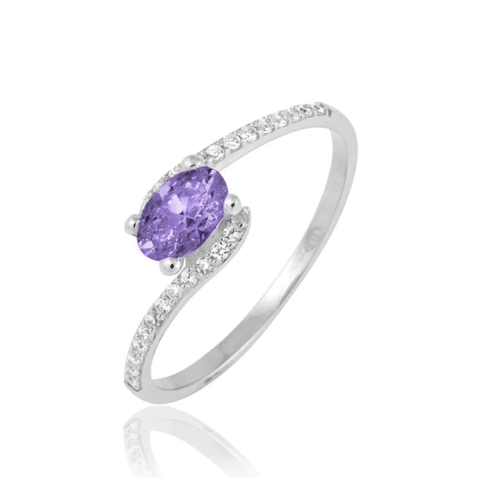 Bague Loriane Or Blanc Amethyste Et Oxyde De Zirconium
