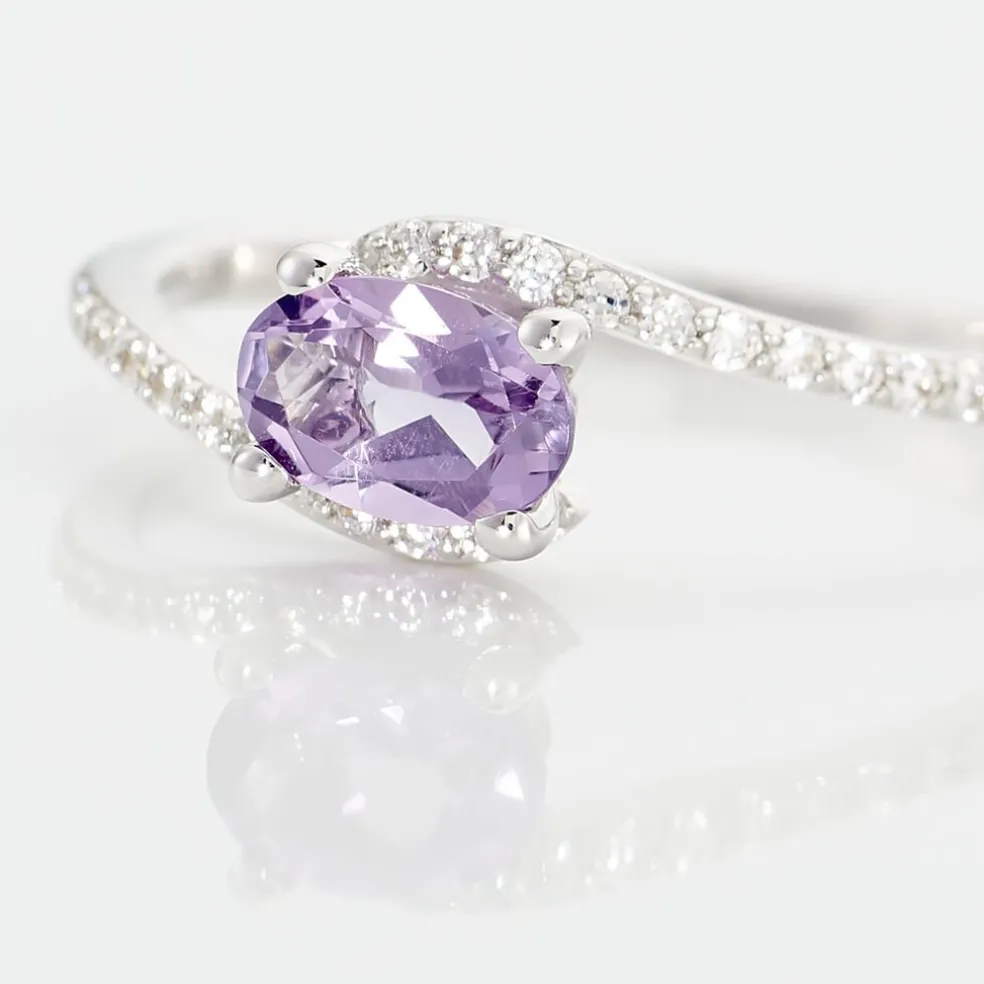 Bague Loriane Or Blanc Amethyste Et Oxyde De Zirconium