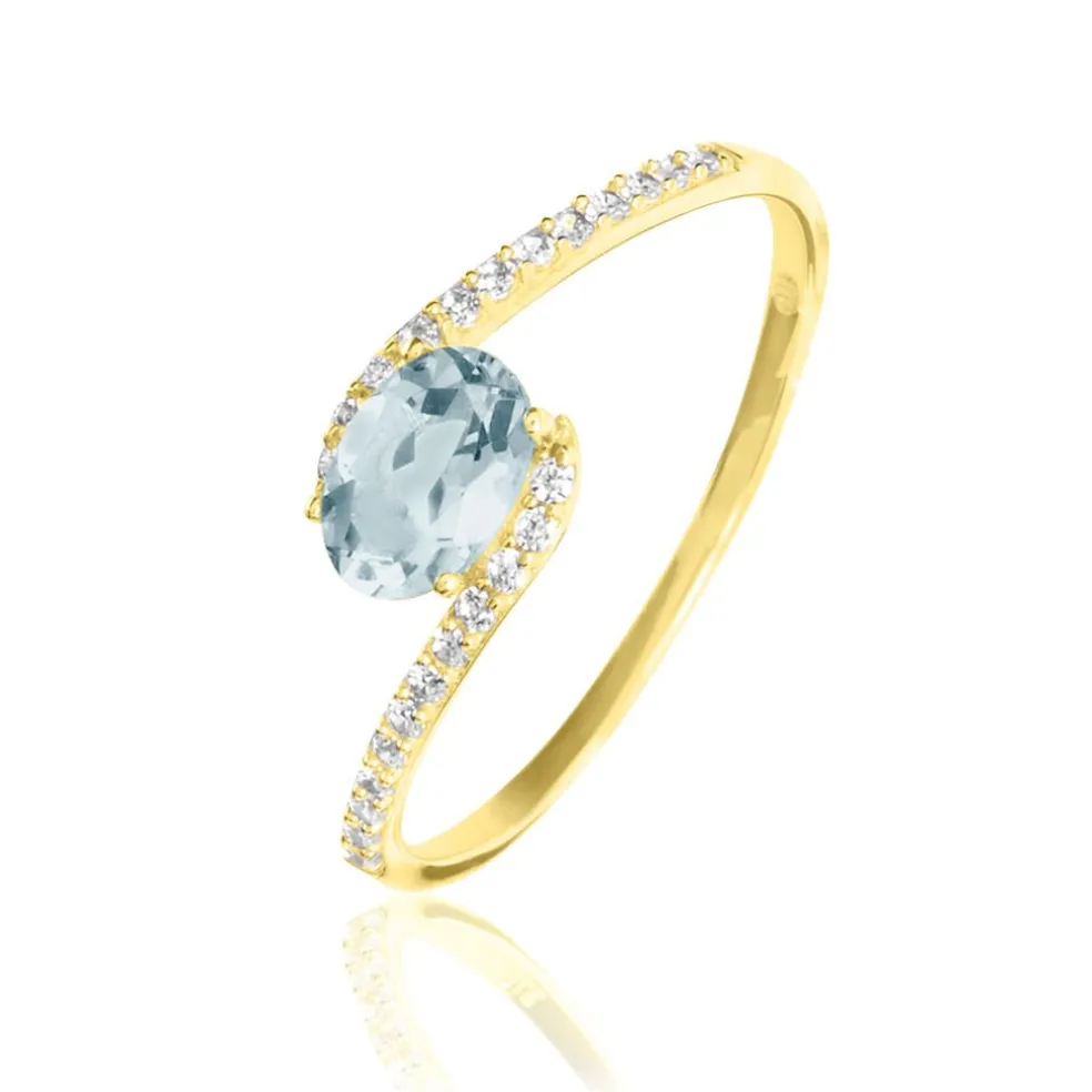 Bague Loriane Or Jaune Aigue Marine Et Oxyde De Zirconium