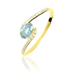 Bague Loriane Or Jaune Aigue Marine Et Diamant