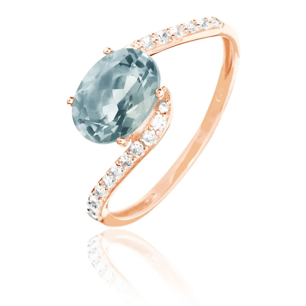 Bague Loriane Or Rose Aigue Marine Et Diamant