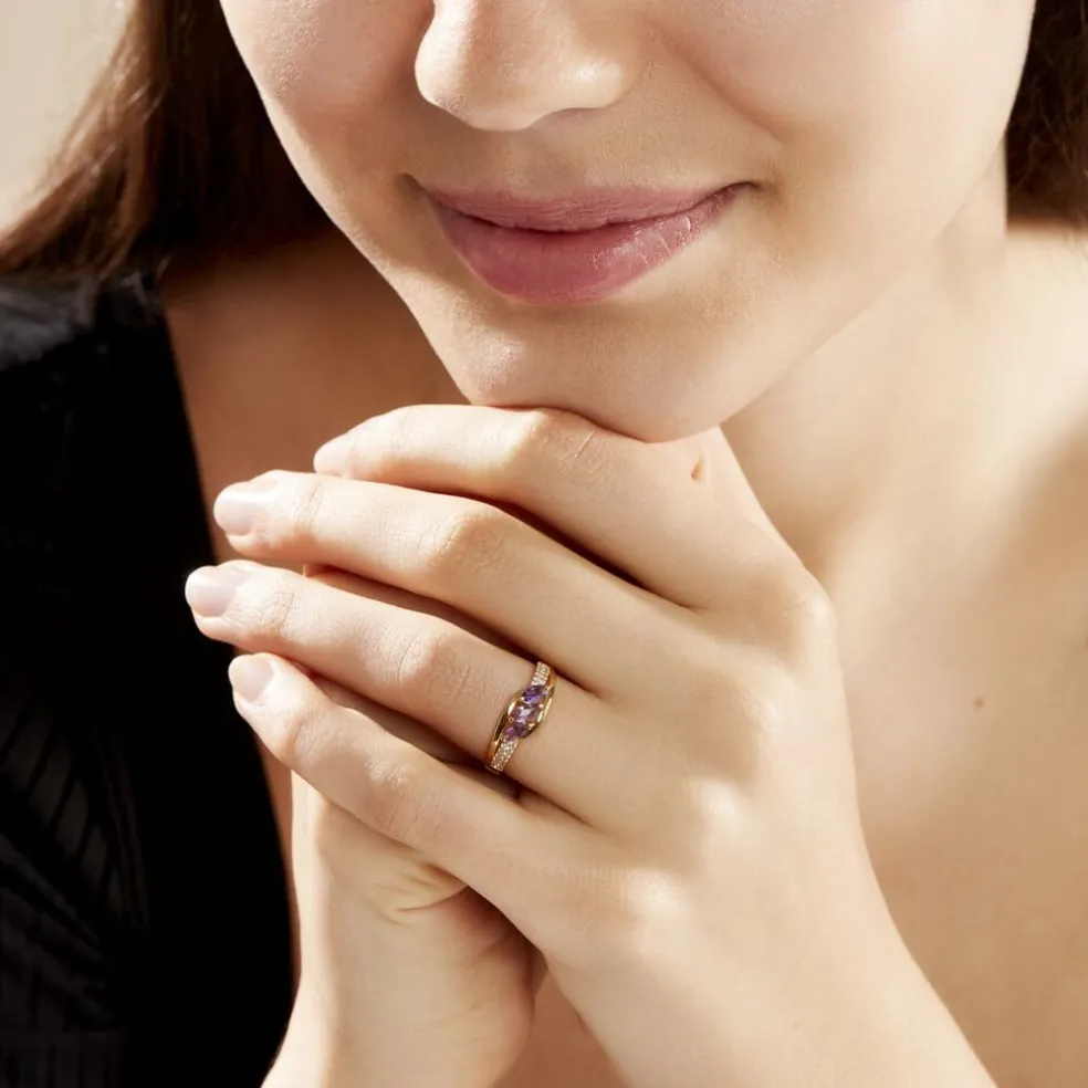 Bague Lukretia Or Jaune Amethyste Et Oxyde De Zirconium
