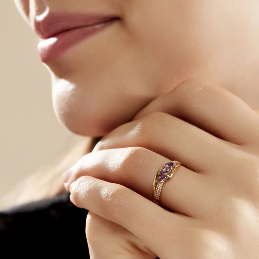 Bague Lukretia Or Jaune Amethyste Et Oxyde De Zirconium