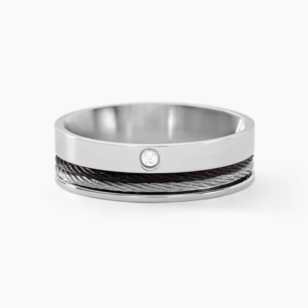 Bague Madine Acier Blanc Diamant