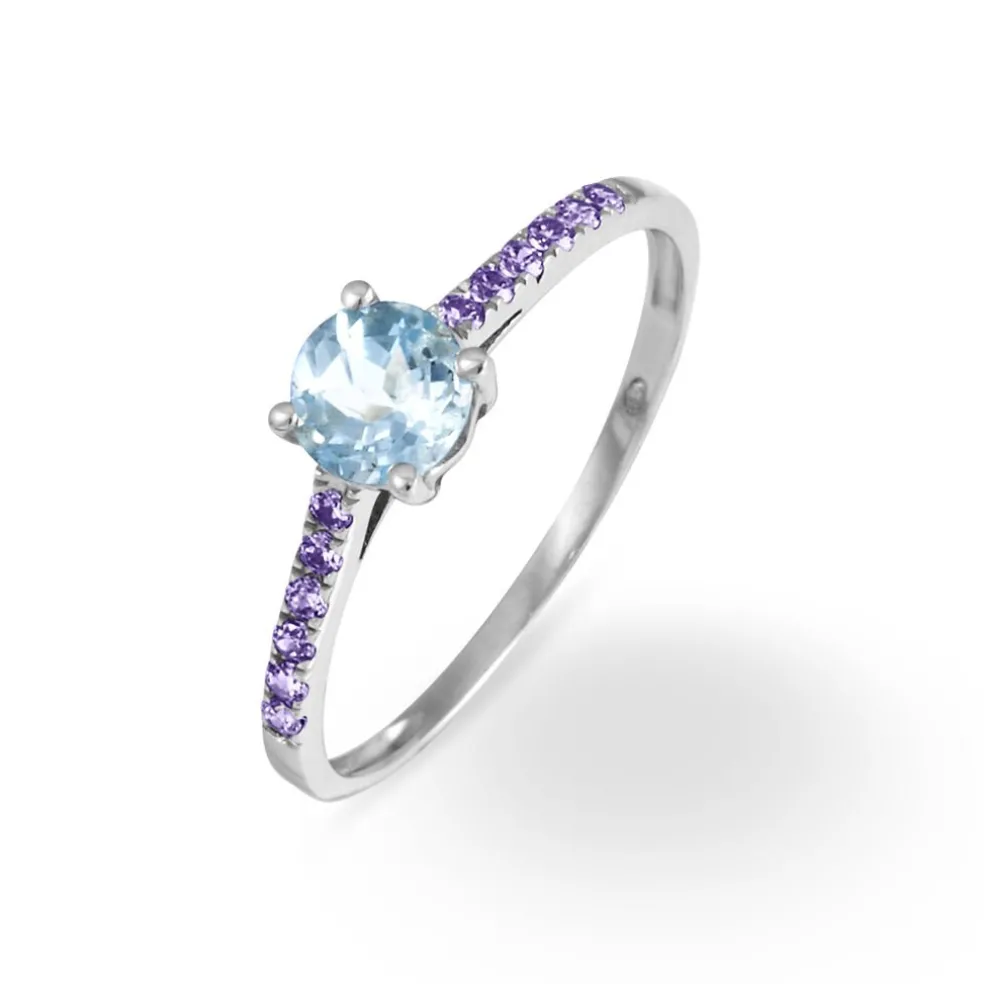 Bague Manon Or Blanc Topaze Et Amethyste