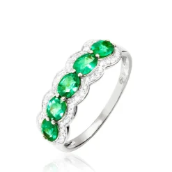 Bague Margaux Or Blanc Emeraude Et Diamant