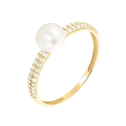 Bague Maria-francoise Or Jaune Perle De Culture Et Oxyde De Zirconium
