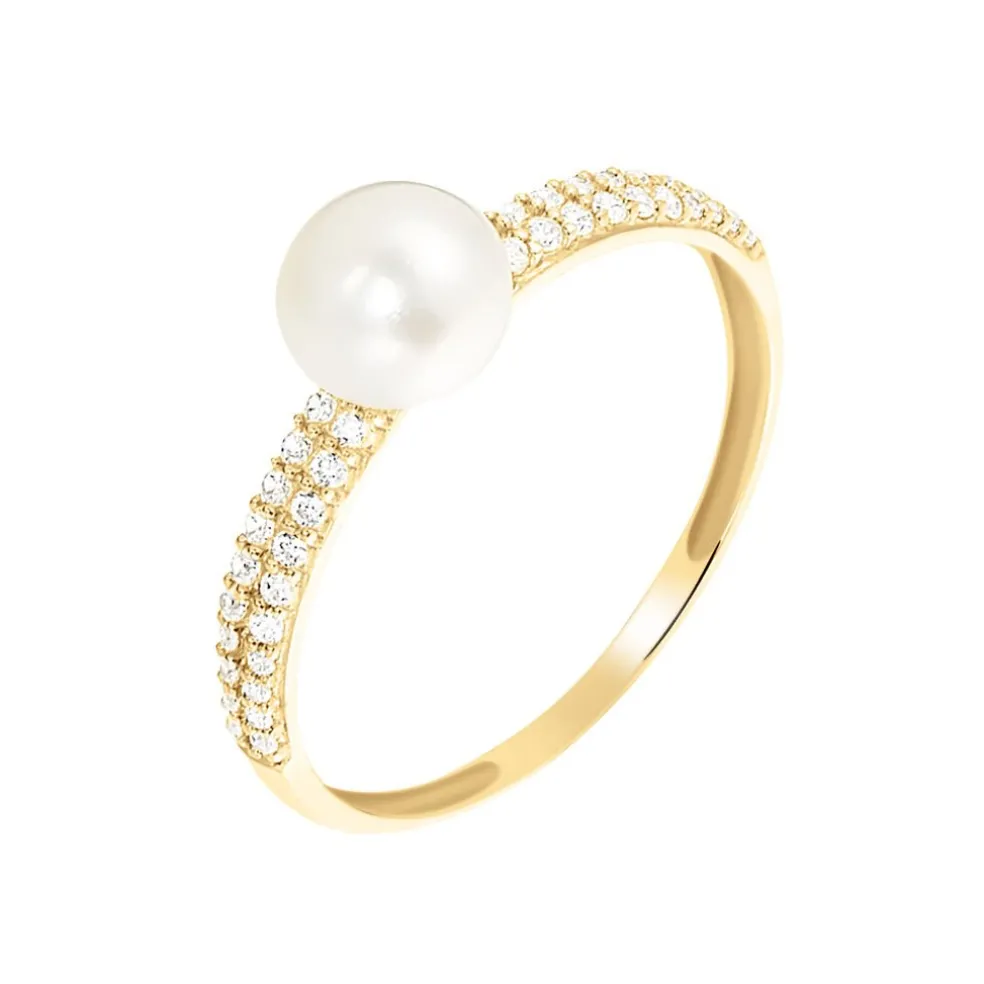 Bague Maria-francoise Or Jaune Perle De Culture Et Oxyde De Zirconium