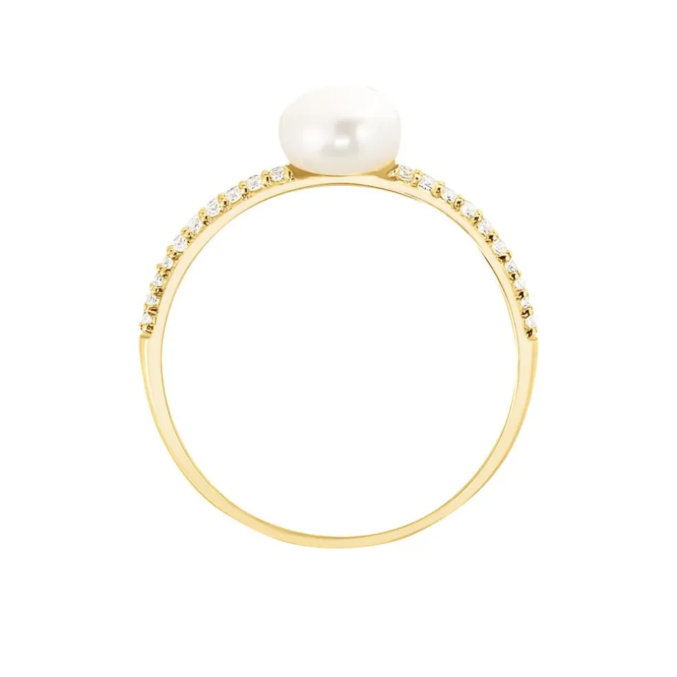 Bague Maria-francoise Or Jaune Perle De Culture Et Oxyde De Zirconium