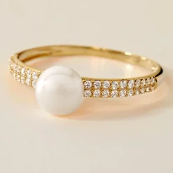 Bague Maria-francoise Or Jaune Perle De Culture Et Oxyde De Zirconium