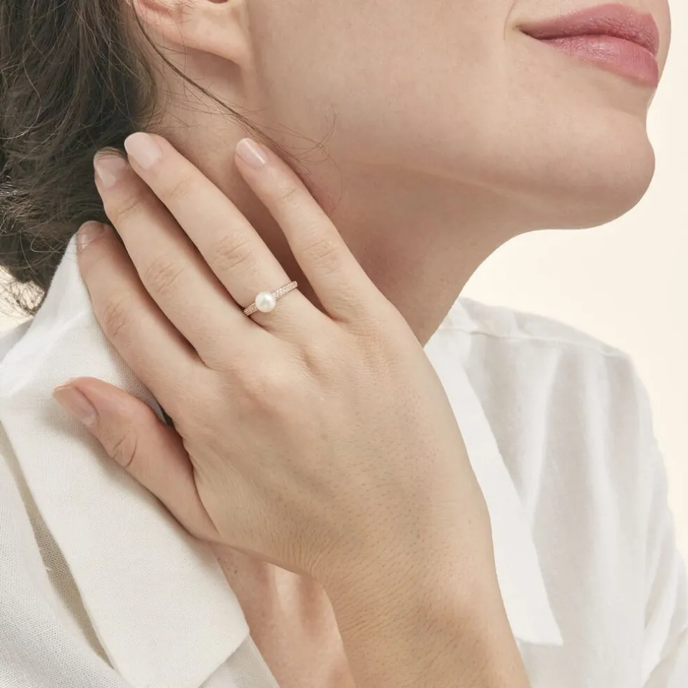 Bague Maria-francoise Or Jaune Perle De Culture Et Oxyde De Zirconium