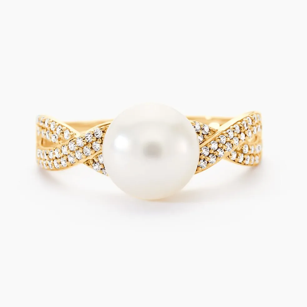 Bague Maria-theresa Or Jaune Perle De Culture Et Oxyde De Zirconium
