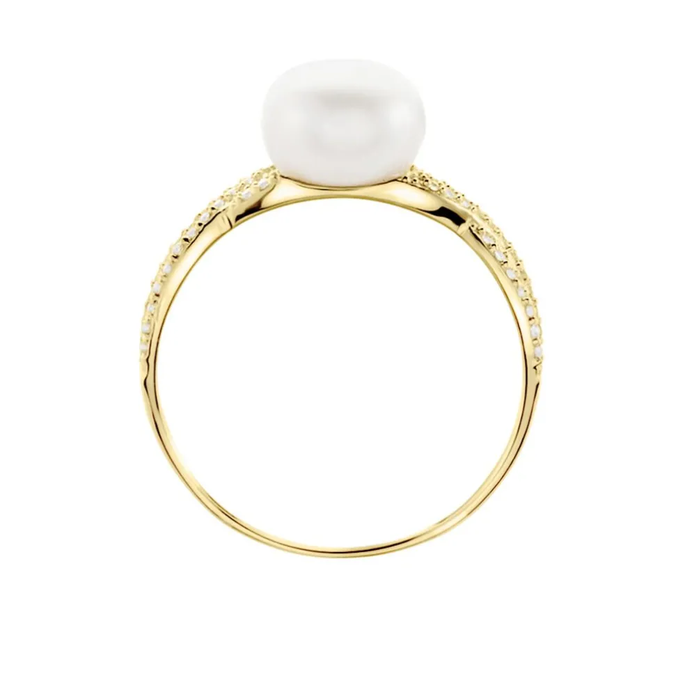 Bague Maria-theresa Or Jaune Perle De Culture Et Oxyde De Zirconium