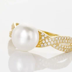 Bague Maria-theresa Or Jaune Perle De Culture Et Oxyde De Zirconium