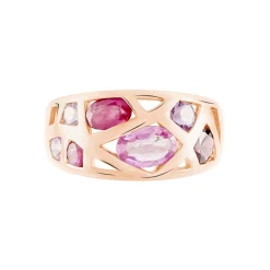 Bague Mosaique Or Rose Amethyste Et Rhodolite Et Saphir