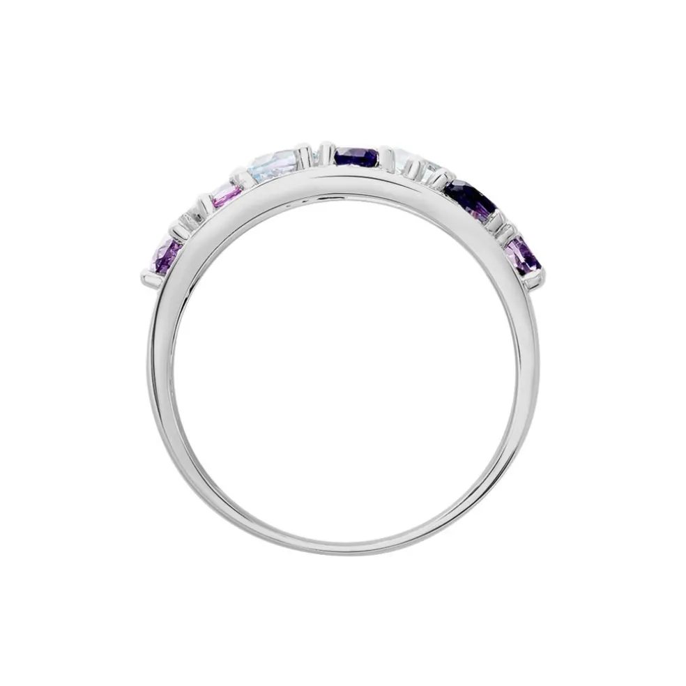 Bague Multicolore Or Blanc Topaze Et Amethyste Et Saphir