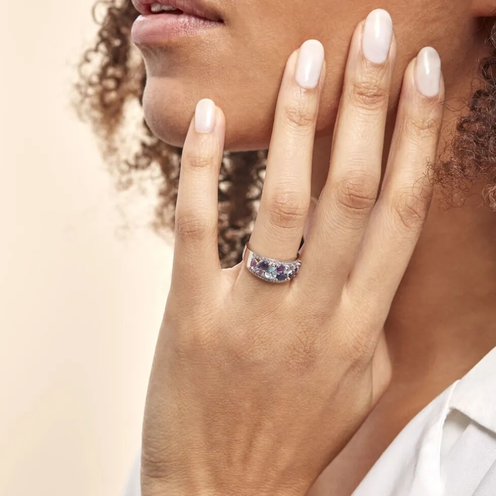 Bague Multicolore Or Blanc Topaze Et Amethyste Et Saphir