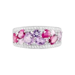 Bague Multicolore Or Blanc Amethyste Et Saphir Et Rhodolite