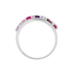 Bague Multicolore Or Blanc Amethyste Et Saphir Et Rhodolite