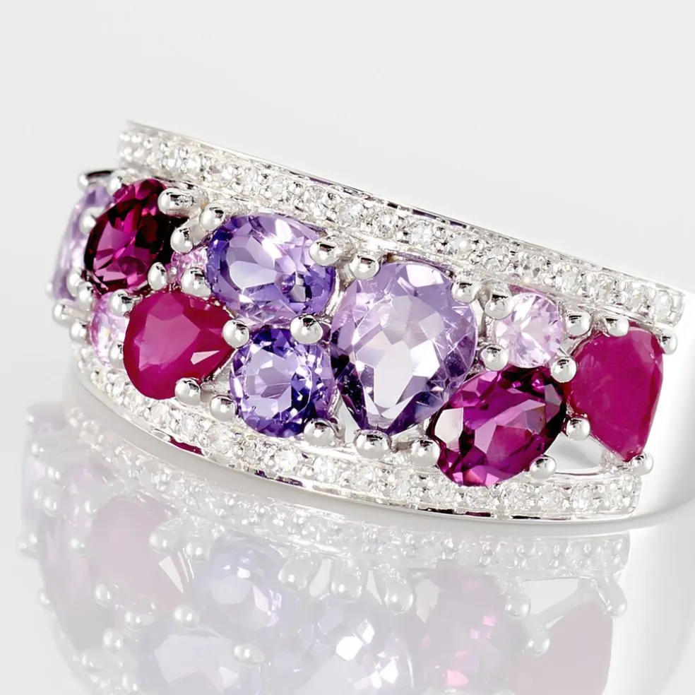 Bague Multicolore Or Blanc Amethyste Et Saphir Et Rhodolite