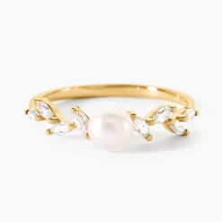 Bague Nacrée Or Jaune Perle De Culture Oxyde De Zirconium