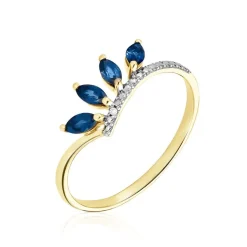 Bague Navette Or Jaune Saphir Diamant