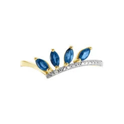 Bague Navette Or Jaune Saphir Diamant
