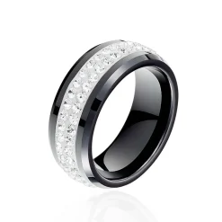 Bague Noire Ceramique Blanc Céramique Et Strass