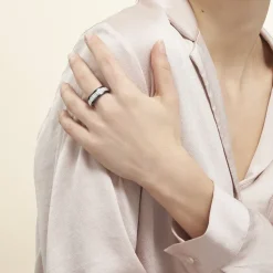 Bague Noire Ceramique Blanc Céramique Et Strass