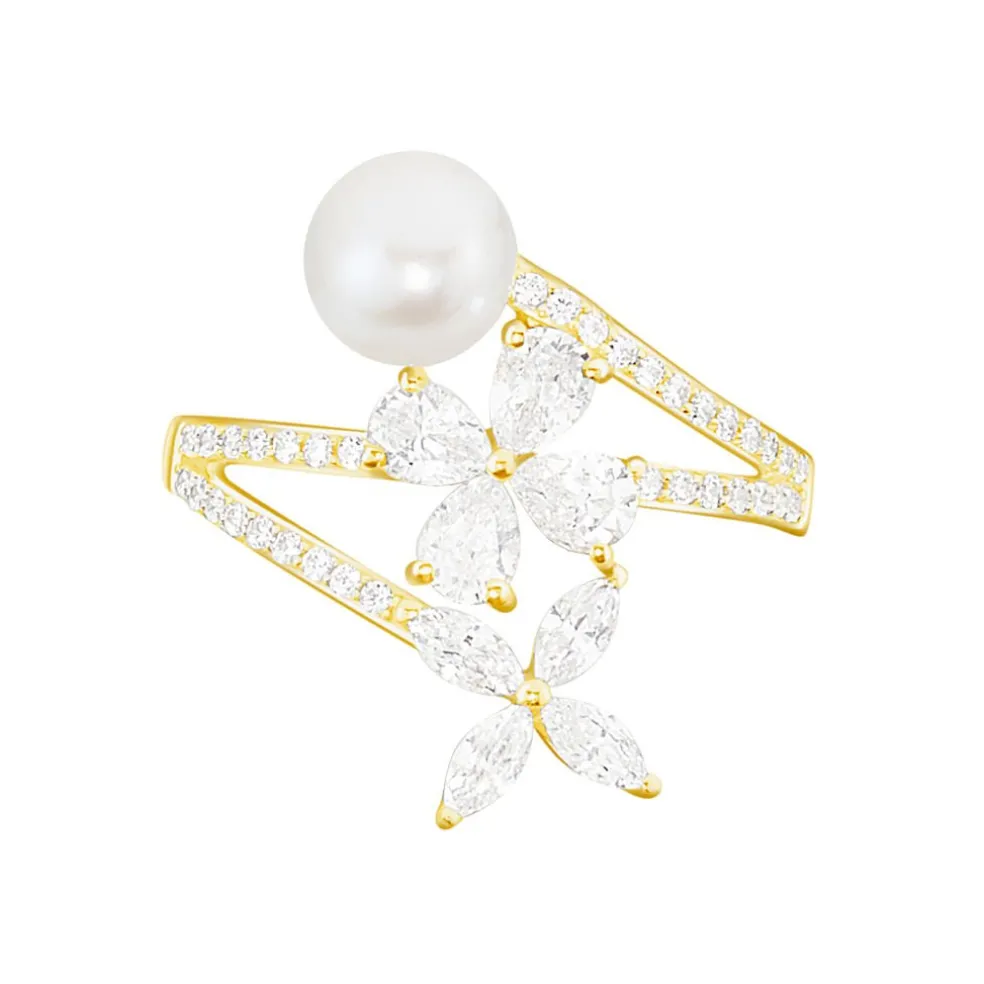 Bague Norah Or Jaune Perle De Culture Et Oxyde De Zirconium