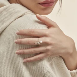 Bague Norah Or Jaune Perle De Culture Et Oxyde De Zirconium