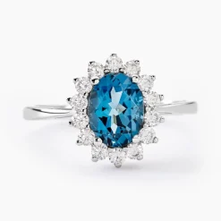 Bague Or Blanc Quintilla Topaze London Blue Et Oxydes