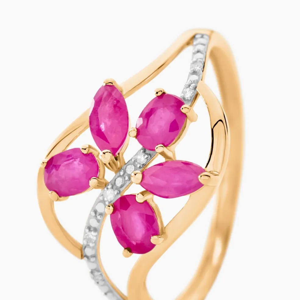 Bague Orchidee Or Bicolore Rubis Diamant