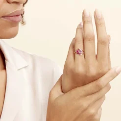 Bague Orchidee Or Bicolore Rubis Diamant