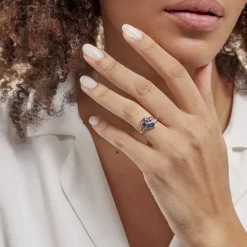 Bague Orchidee Or Blanc Saphir Diamant