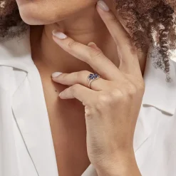 Bague Orchidee Or Blanc Saphir Diamant