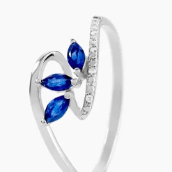 Bague Petale Or Blanc Saphir Et Diamant
