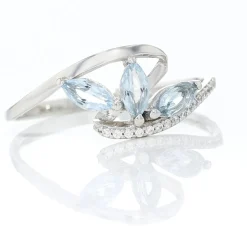 Bague Petale Or Blanc Topaze Et Oxyde De Zirconium