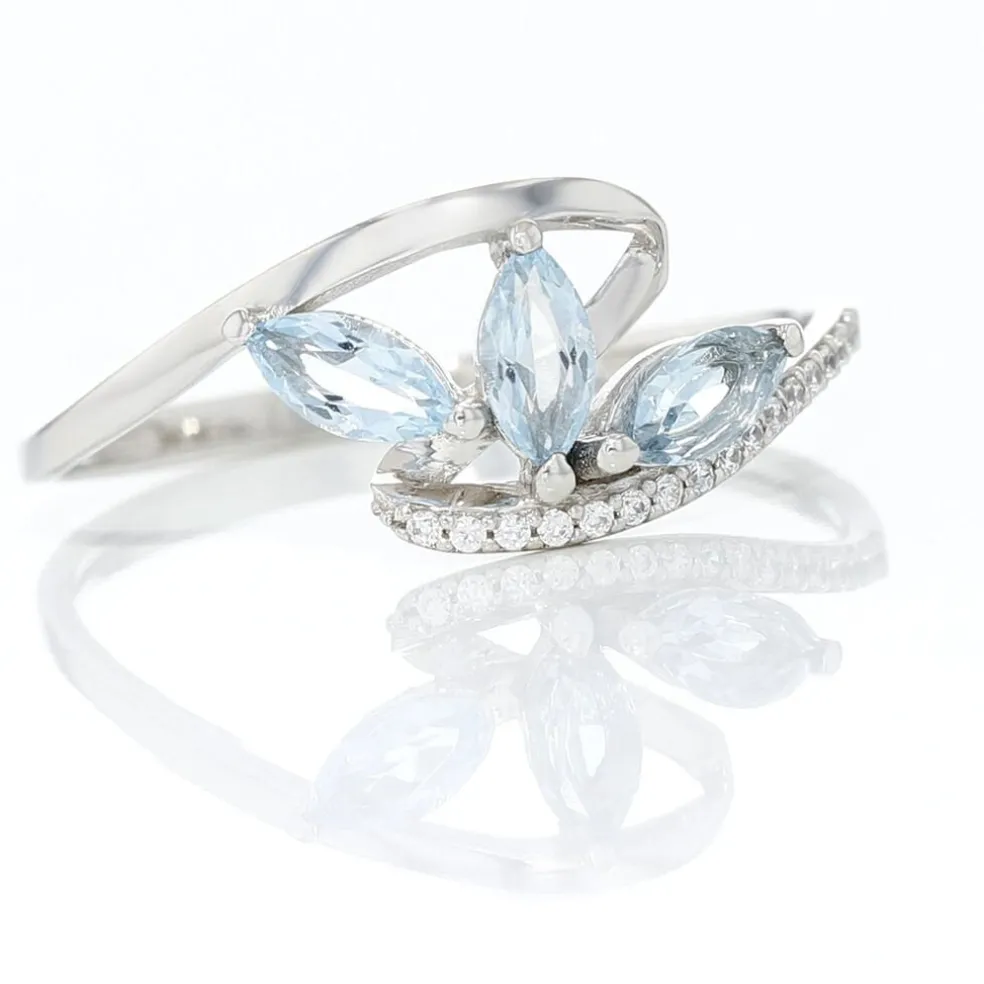 Bague Petale Or Blanc Topaze Et Oxyde De Zirconium