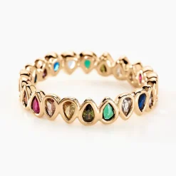 Bague Plaqué Or Jaune Ethem Anneau Pierres Multicolores